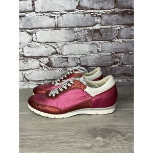 MJUS Pink Metallic Leather Comfort Casual Lace Up Sneakers Women Sz 37EU/6.5M US